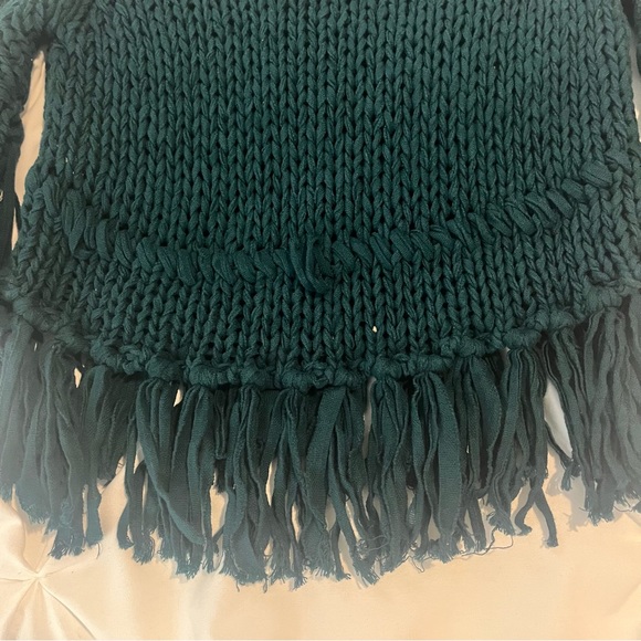 Free People Crochet Fringe Emerald Green Crop Sweater XS - Picture 10 of 15